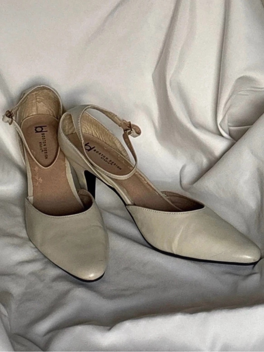 b.o.c. Cream Pointed Ankle-Strap Heels